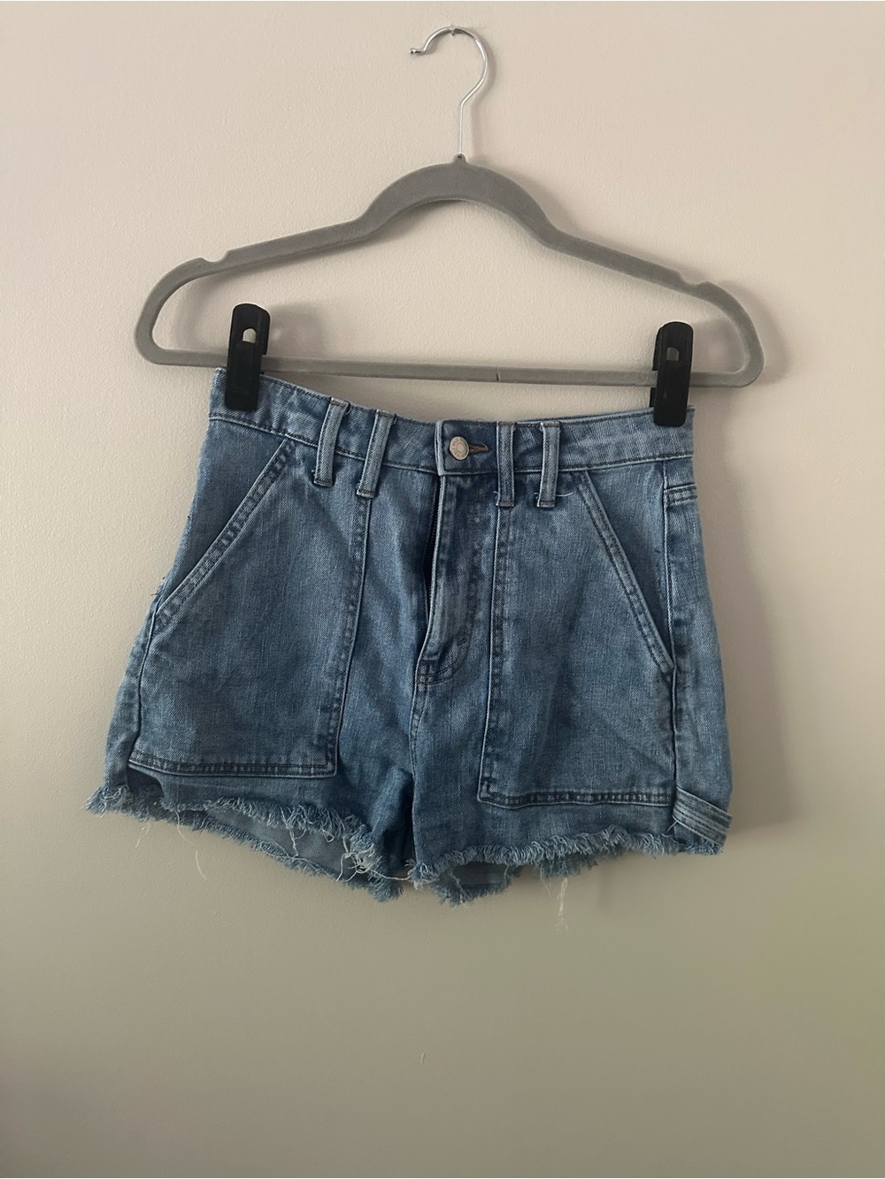 wild fable Light Blue Denim High-Waist Frayed Hem Shorts